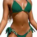 BIKINX Women's Sexy Thong Bikini Crystal Side Bottom Triangle Bikini Halter Swimsuits, Medium, Green
