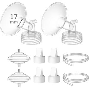 17 mm Flange Set Compatible with Spectra/Motif Luna Wide-Mouth Bottles, Breast Pump Parts Includes Breast Shield Tubing Valve Backflow Protector, Not Original Spectra Accessories