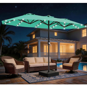 AreShark 13 FT Patio Umbrella with Solar Lights, Double-Sided Outdoor Table Umbrellas with Crank, Large Rectangular Market Umbrella for Porch, Lawn, Pool, Backyard, Cerulean