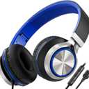 Upgraded USB Type C Wired Headphones, Foldable Over-Ear Headphones with Mic and Volume Control, Hi-Fi Stereo Sound for Adults/Teens/Toddlers/Tablets/Travel(Blue)