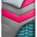 Kids Sleeping Bag with Built-in Pad and Foot Pump (Fits Up to 4'6") All-in-One Inflatable Mattress for Sleepovers, Camping and Travel (Gray/Pink)