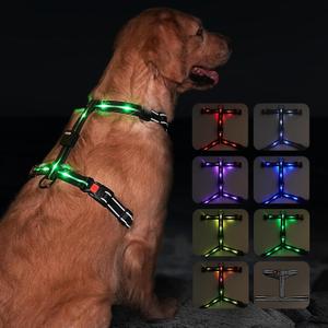 hamraba Light Up Dog Harness, No Pull Led Dog Harness with 10 Lighting Modes for Night Walking, Rechargeable Lighted Safety Vest for Medium Large DogsAdjustable Soft Nylon-Like Material (XL)