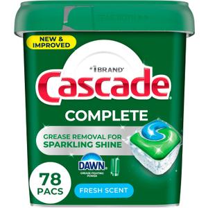 Cascade Complete Dishwasher Pods - Fresh Scent ActionPacs, Dishwasher Detergent, Dishwasher Soap, Detergent Pods, 78 Count