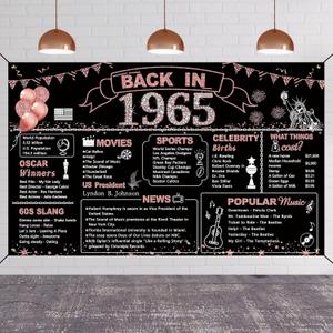DARUNAXY 60th Birthday Rose Gold Party Decoration, Back in 1965 Banner for Women 60 Years Old Birthday Photography Background Vintage 1965 Poster Backdrop for Girls 60th Class Reunion Party Supplies