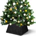 Christmas Tree Collar, Artificial Rattan Wicker Christmas Stand Tree Collar Xmas Basket Base Cover Xmas Trees Skirt Decorations(Black)