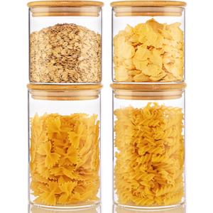 32oz & 21oz - 4 Pack Glass Jars with Bamboo Lids, Glass Pantry Storage Containers with Airtight Lids, Round Air Tigh Food Storage Canisters for Cereal, Pasta, Flour, Sugar, Best for Kitchen Organizer