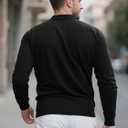 Men's Long Sleeve Polo Shirts for Men, Casual & Work Golf Polo Shirts with Split Hem,Stylish Collared Shirt (Black, L)