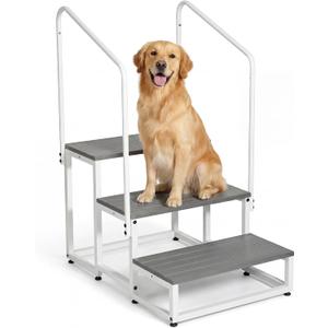 Veehoo RV Steps with Handrail for Dog Outdoor, 3 Steps Dog Hot Tub Step with Handrail for 5th Wheel RVs Camper Trailers, Non Slip Large Dogs Mobile Home Stairs Waterproof for Car Truck, up to 300 lbs