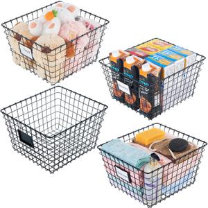 JUNCHU CHERRY 4 PackExtra Large Wire Handmade Storage Basket for Organizing Household Goods,Pantry Organization,Bathroom countertop,Laundry,Wardrobe Storage Basket,Black