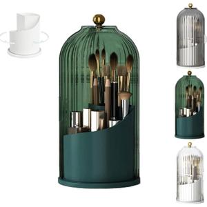 Concealed Toothbrush Holder, Covered Toothbrush Holders for Bathrooms, 360 Rotating Clear Dustproof Waterproof 3 Slots Makeup Brush Holder, Toothbrush Makeup Brush Holders with Cover (green1)