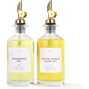 Molimoli - Premium Olive Oil Dispenser Bottles for Kitchen with Pourer - Oil and Vinegar Dispenser Set, Glass Dispenser for Kitchen, Dispenser Bottle of 350ml - Set of 2 (Gold)