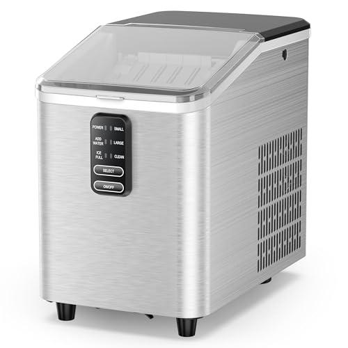 Aeitto Countertop Ice Maker Machine, 26lbs Ice in 24H, 8 Bullet Ice Cubes in 6 Mins, Self-Cleaning Portable Ice Maker with 2 Ice Sizes, Basket & Scoop for Home, Kitchen, Office, Stainless Steel