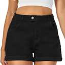 VIPONES Denim Shorts Women Stretchy High Waisted Fold Hem Jean Shorts 3.5 Inch Inseam Casual Summer Hot Shorts (Black, L)