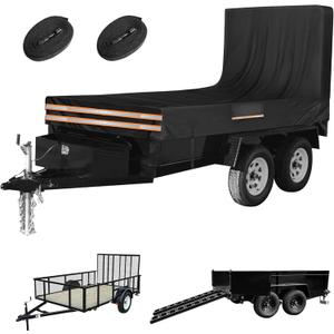 Utility Trailer Cover, 5x10 Trailer Cover with Rear Landscape/Ramp Gate 48 to 60 high, 600D PVCWaterproof Windproof Heavy Duty Grey Dump Trailer Cover, Fits 5 x 10 FT (W x L)