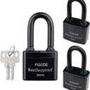 FIGODE Outdoor Waterproof Padlocks, Covered Heavy Duty Laminated Steel Locks, Large Sturdy Locks, 2.2 in. Wide, 3 Locks Same Key, Long Padlocks