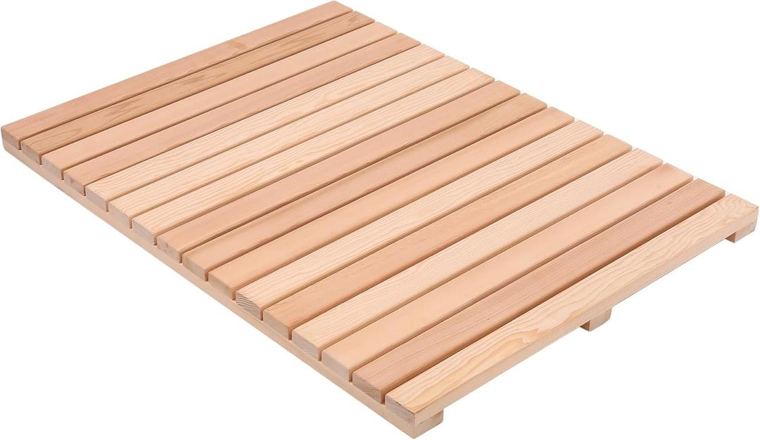 bingaai Cedar Wood Shower Mat, Cedar Wooden Bath Mats, Wood Bath Mat 31.5  23.6 in, Shower Stall Mat Non-Slip for Bathroom Bathtub Spa Sauna Garden Home, Wooden Floor Mat Large for Indoor and Outdoor