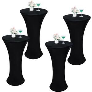 Wolkemer 4PCS 24x43 Inch Black Round Cocktail Tablecloth Fitted Highboy Stretch Cocktail Table Cover for Banquet Bar Party Pub Wedding Indoor Outdoor