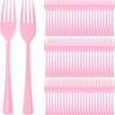 Roshtia 100 Pcs Pink Plastic Forks Pink Forks 7.3 Inch Heavy Duty Cutlery Utensils Sets for Valentines Galentines Day Party Favor Birthday Wedding Color Theme Supplies