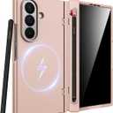 Miimall for Samsung Galaxy Z Fold 7 Magnetic Case with Pen Holder & Stylus Pen | Privacy Screen Protector & Dustproof Hinge Cover | Full Body Protection for Z Fold 7 2025 Case, Luxury Gold