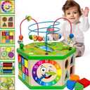 Wooden Activity Cube for 1 Year old, 12-18 Month Boys & Girls, 7-in-1 STEM Montessori Early Developmental Learning Toys for Kids Aged 1-2, Ideal 1st Birthday Gift Toys for Baby, Toddlers (Green)