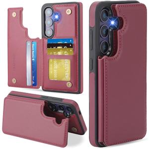 ASAPDOS for Samsung Galaxy A36/A56 5G Case with Card Holder,PU Leather Shockproof Flip Case with RFID Blocking Card Holder and Kickstand for Men Women Red