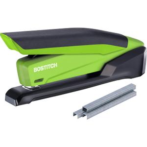 Bostitch Office InPower Spring-Powered Desktop Stapler, 20 Sheet Capacity, One Finger Stapling, Includes 210 Staples, Jam Free, Opens for Tacking, Green