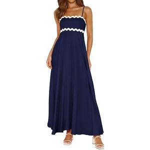 PRETTYGARDEN Women's Spaghetti Strap Maxi Dresses 2026 Summer Casual Sleeveless Smocked Boho A Line Long Flowy Beach Sundress (Navy, Small)