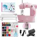 CraftBud Mini Sewing Machine for Beginners, Dual Speed Small Portable Sewing Machine for Kids and Adults with Extension Table, 48 Piece Gift Set Includes, Pedal, Projects Book, Light and More, Pink