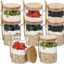 Overnight Oats Containers with Bamboo Lids & Spoons, 18oz Glass Jars for Meal Prep, Chia Seed Pudding, Salad, Cereal, Sourdough Starter, Food Storage Jars for Breakfast & Snacks (8 Pack)