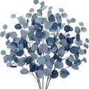 Blue Eucalyptus Stems Fake Eucalyptus Leaves 34 Long Silver Dollar Leaves 5 Pcs Silk Eucalyptus Stems for DIY Bouquet Arrangements Centerpieces Shower Decorations-Artificial Eucalyptus Spray