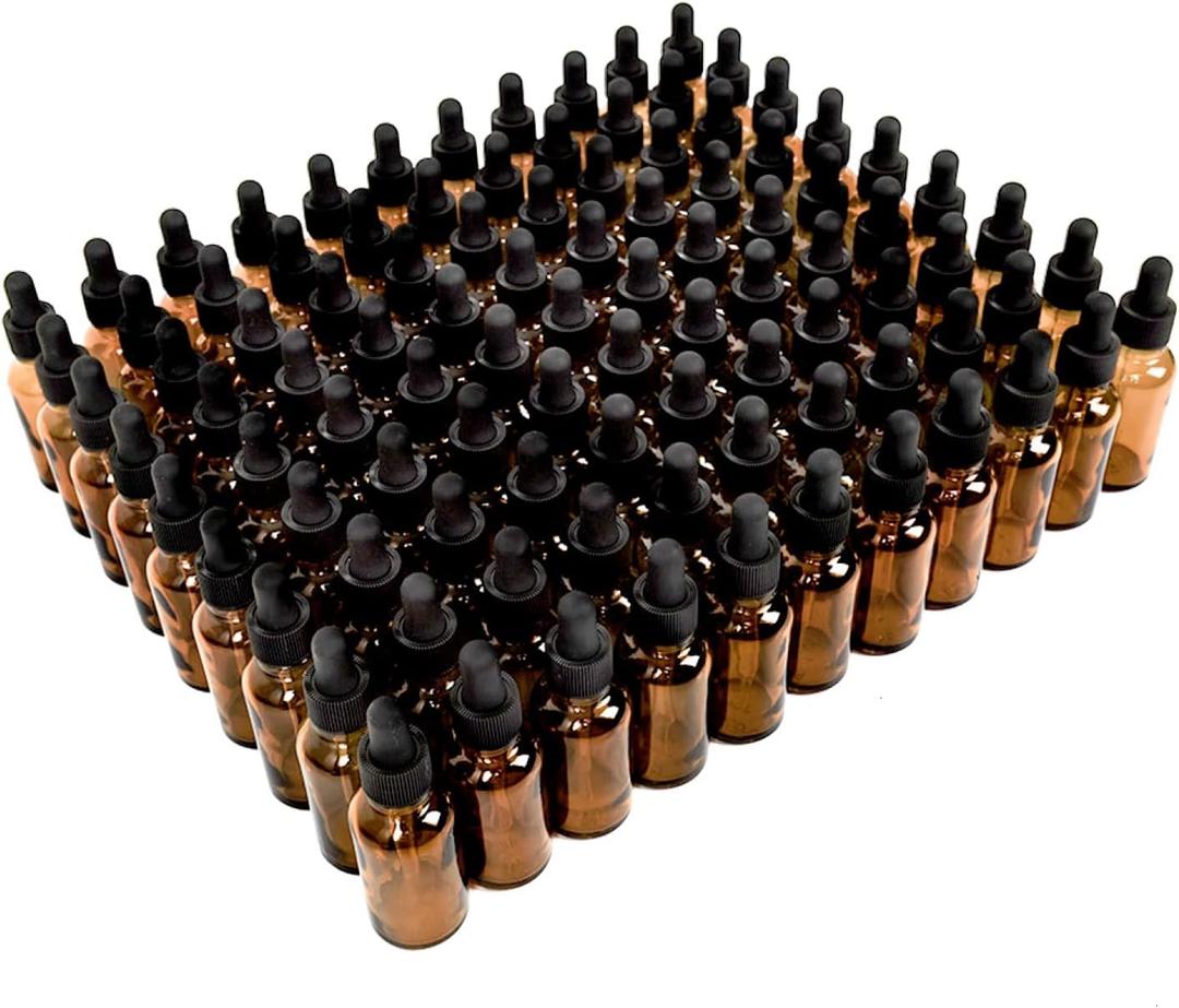 June Fox 2 Oz Glass Dropper Bottle, 80 Pack Amber Glass Bottles with Glass Droppers and Black cap for Essential Oils, Lab Chemicals, Perfumes