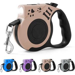 Retractable Dog Leash with USB Rechargeable Flashlight for Night Walks, 16FT Automatic Telescopic Tractor Dog Leash for Small and Medium Dogs, Beige (Apricot)