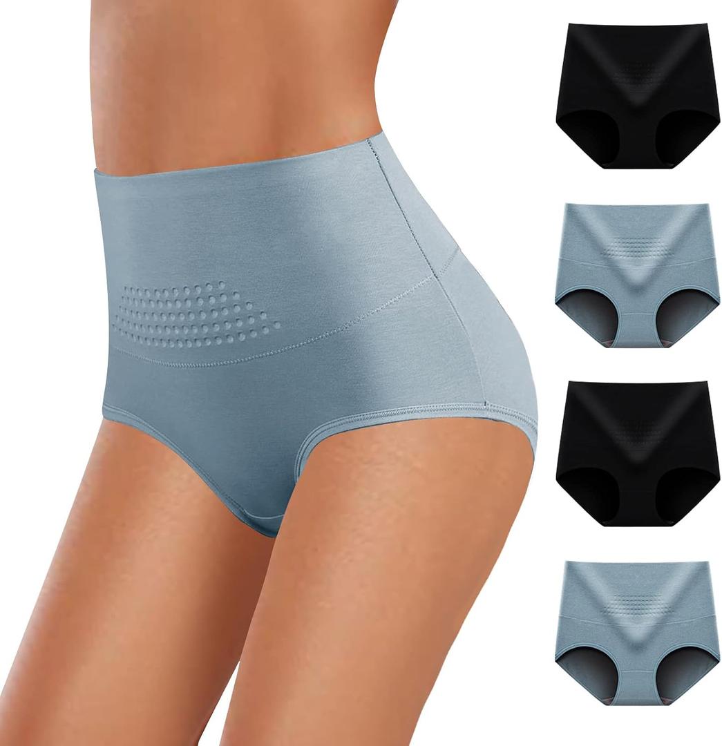 Women's Underwear High Waisted Full Coverage Breathable Comfy Ladies Stretch Panties (L)