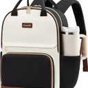 LOVEVOOK Laptop Backpack for Women with Giant Tumbler Holder Pocket, 15.6 inch Travel Work Backpack Purse for Teacher Nurse, Waterproof College Book Bag Cute Casual Daypack, Beige-Black-Brown