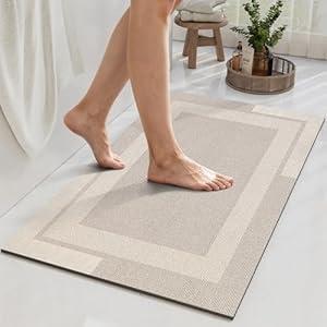 Non Slip Bath Mat, Rubber Backing Ultra Thin Bathroom Rugs Fit Under Door Quick Dry Super Absorbent Washable Bath Rug Shower Mat for Bathroom Floor Bathtub Shower Sink, Easy Care Beige 16"x 24"