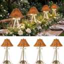 4 Pack Wedding Cordless Rattan Table Lamps Wicker Night Light LED Rechargeable Reading Lights 3 Color Portable Touch Control Party Decor with Bows for Outdoor Party Wedding Patio