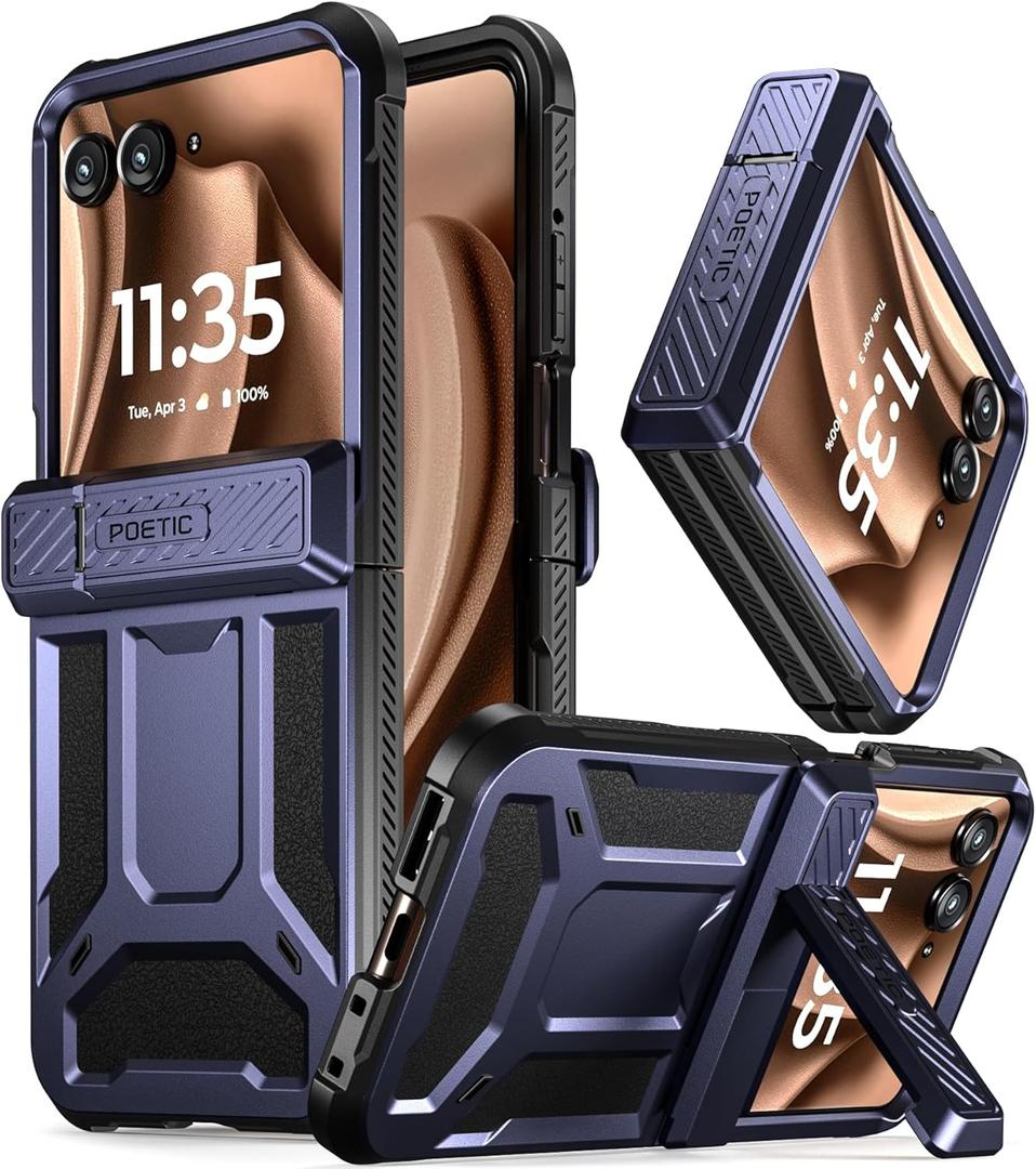 Poetic Spartan Case for Motorola Moto Razr + Plus 2024/Moto Razr+ Plus 2025,[Kickstand][Hinge Protection], Full-Body Rugged Shockproof Protective Cover with Kickstand, Metallic Blue