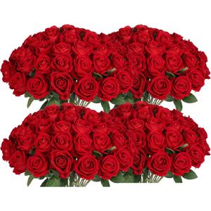100 PCS Fake Red Roses, Artificial Red Flowers Bulk Realistic Silk Faux Rose with Stems for Wedding Decoration Anniversary Bridal Bouquet DIY Floral Arrangement Romantic Home Decor Gifts