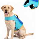 Tuff Pupper Dog Life Jacket | High Buoyancy Dog Swim Vest with Rescue Handle | Adjustable Secure Fit | Reflective Safety Trim | Pet Flotation Jacket for Swimming Boating Kayaking (Blue/Yellow, L)