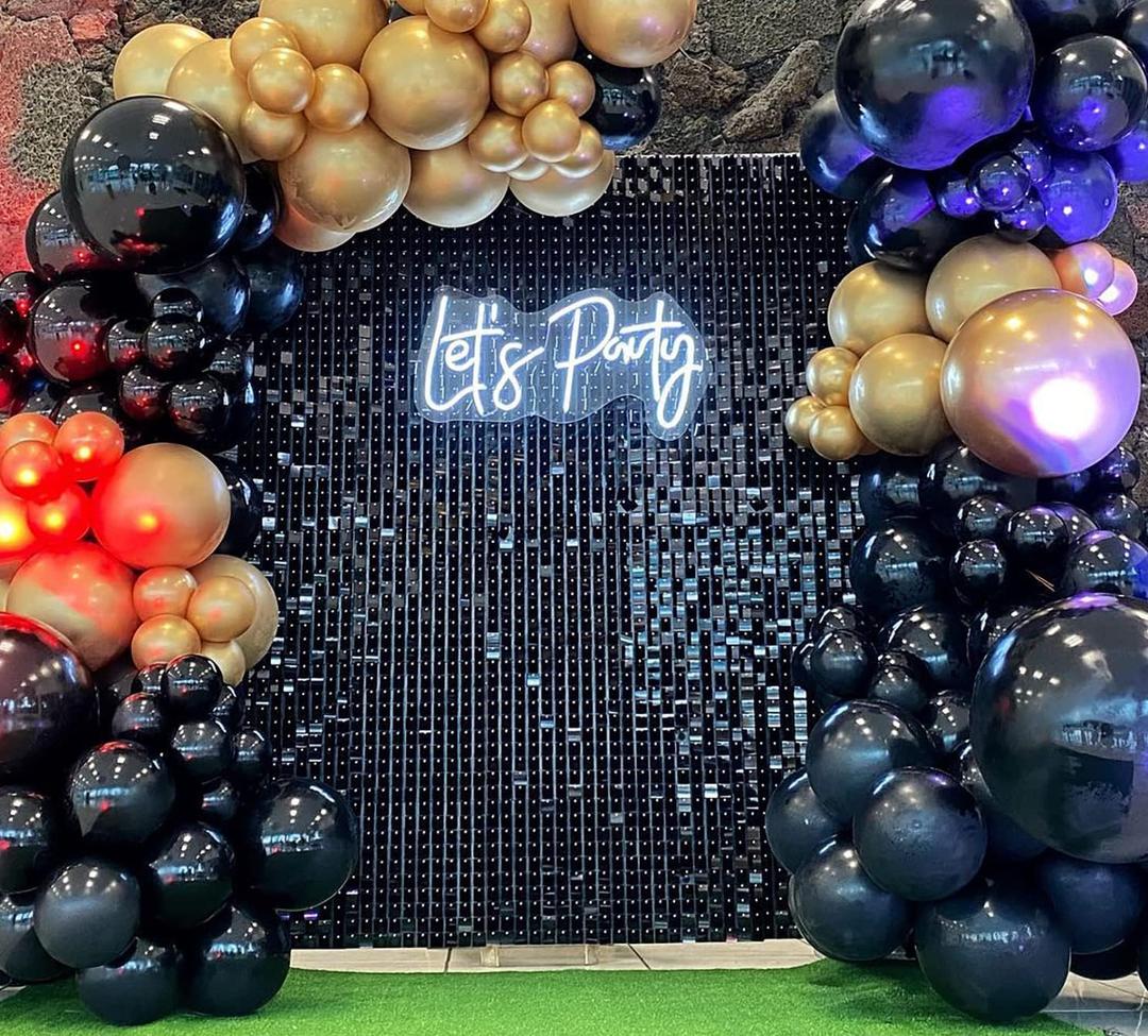 24 Panels Black Shimmer Wall Backdrops, Square Sequins Backdrops with 3D Effect, Large Photo backdrops for Birthday, Graduation, Wedding, Anniversary Party Decoration and Home Decoration