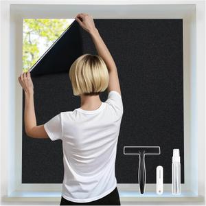 rabbitgoo Blackout Window Film 100% Light Blocking, Static Cling No Glue Easy Install, Removable Room Darkening Window Cover for Daytime Sleep, Bedroom, Nursery, Home Theater, 17.5" x 157.4"