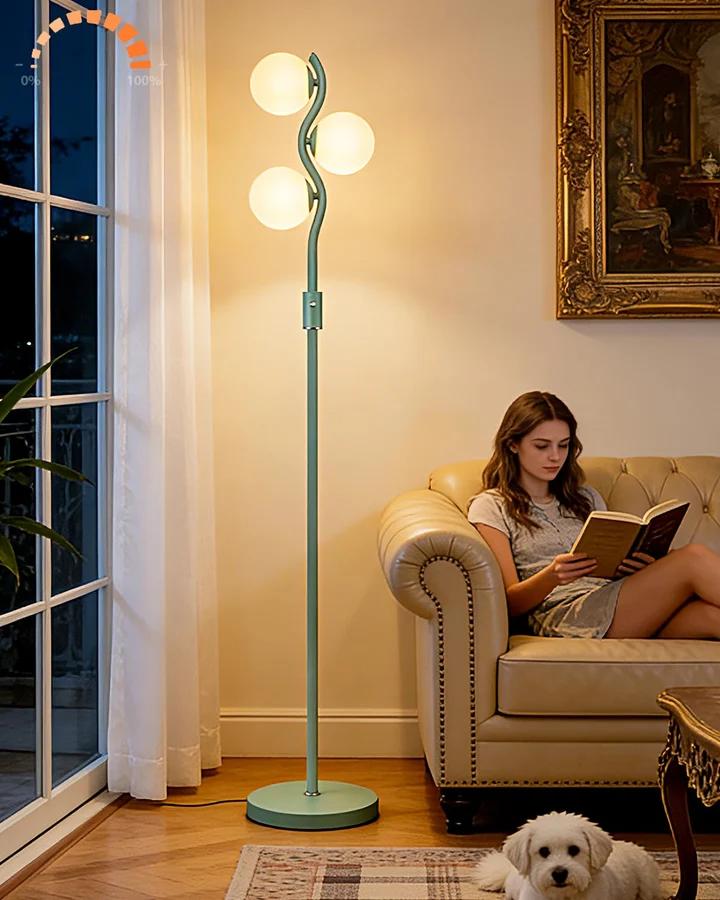 Lightdot 60IN Green Floor Lamp Stepless Dimmable Globe Floor Lamps with 3Pcs 3000K G9 Bulbs Eye-Friendly Mid Century Standing Lamps with Stable Base for Living Room/ Bedroom/ Corner