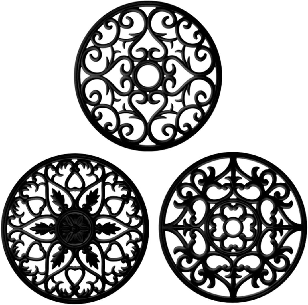 Boxiki Kitchen Silicone Trivet Mat | Trivets for Hot Dishes, Pads, Trivets, Microwave, Pot and Mexican Wall Decor (Black)