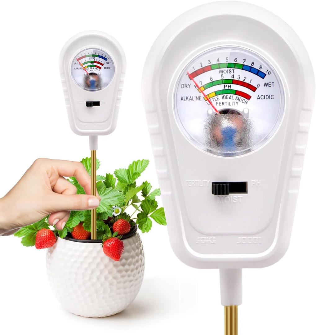 Soil Test Kit 3-in-1, Soil Moisture Meter, Soil PH Meter, Fertility Soil Tester, Soil Tester for Garden, Lawn, Farm, Outdoor & Indoor Use (Pearl White)