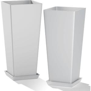 24" Tall White Planters for Outdoor Plants Set of 2, Large Flower Pots Planters with Drainage Holes & Tray, Modern Indoor Tapered Tall Planter for Front Porch