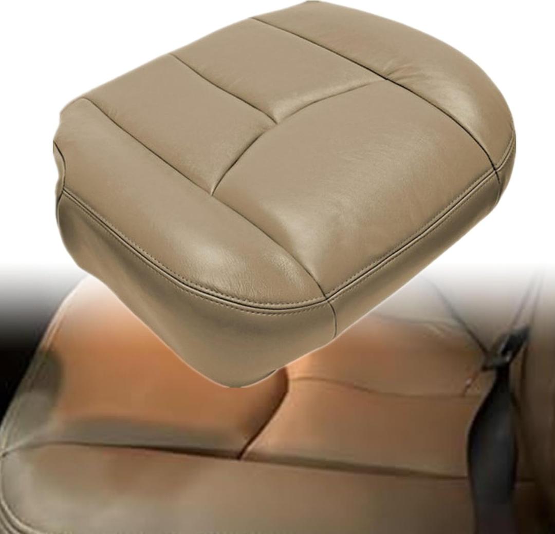 GXARTS Driver Side Bottom Lower Replacement Leather Seat Cover Medium Neutral Tan 522 Or 52i Compatible with Chevy Avalanche Silverado GMC Sierra 1500 2500 3500 HD 2003 2004 2005 2006 2007