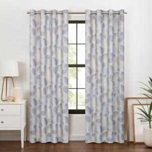 Eclipse 100% Blackout Curtain, Larissa Leaf Grommet Curtain, 84 in Long x 50 in Wide, Patterned 100% Blackout Curtain, Thermal Insulated Curtain for Living Room or Bedroom, 1 Window Curtain, Sky Blue