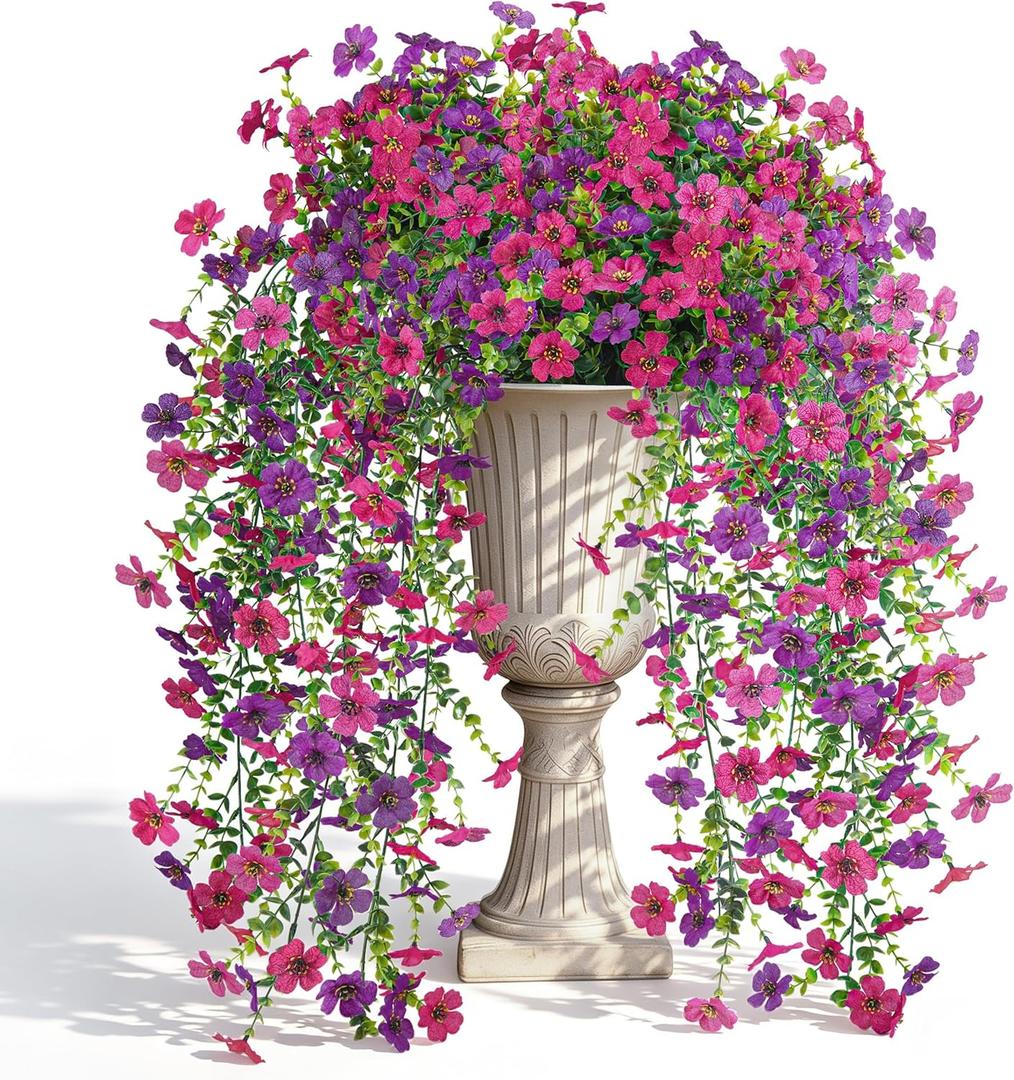 Der Rose Artificial Hanging Flowers for Outdoors, 4 Pcs UV Resistant Cascading Fake Outdoor Flowers 29.5" Faux Outdoor Hanging Flowers for Outdoor Planter Porch, Patio, Garden Decor