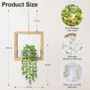 2 Pack Hanging Artificial Succulents Plants String of Tears - 7.8x7.8in Square Wooden Frame Vase with Stones & 2 LED Fairy Lights (On/Off Switch), Farmhouse Decor for Indoor Outdoor WallBurnt Wood