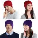 Headshion Thin Skull Cap Beanie for Men Women, 2 Pack Knit Cuffless Beanie Plain Toboggan Hat (One Size, Wine Red & Purple)
